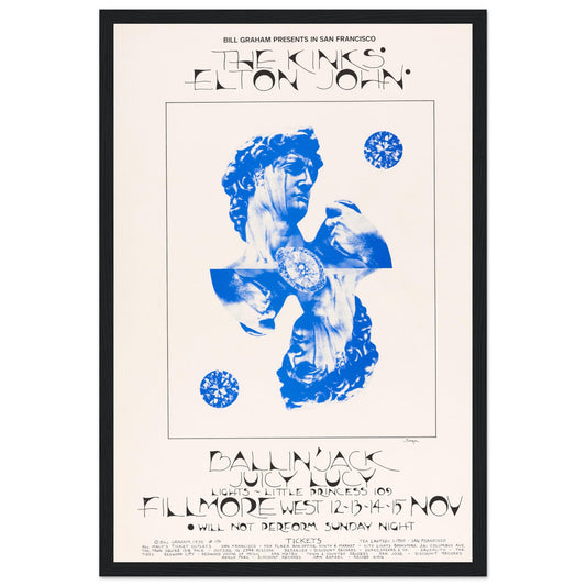 Unique The Kinks concert poster featuring a Michelangelo-inspired "Dad" design. Retro rock wall art for music lovers & collectors.