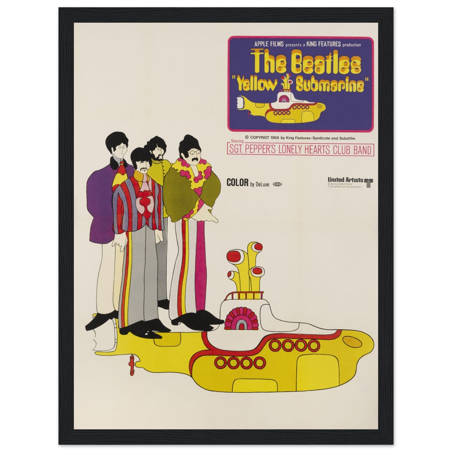 Dive into the whimsical world of The Beatles with this vibrant Yellow Submarine poster! Inspired by the iconic 1968 animated film, this psychedelic artwork bursts with bold colors and surreal designs, capturing the spirit of 60s rock and pop art. Perfect for Beatles fans, retro decor lovers, and collectors of classic music memorabilia, this high-quality print brings a groovy vibe to bedrooms, music rooms, offices, and dorms. Whether you're a fan of psychedelic rock, vintage animation, or The Fab Four's lege