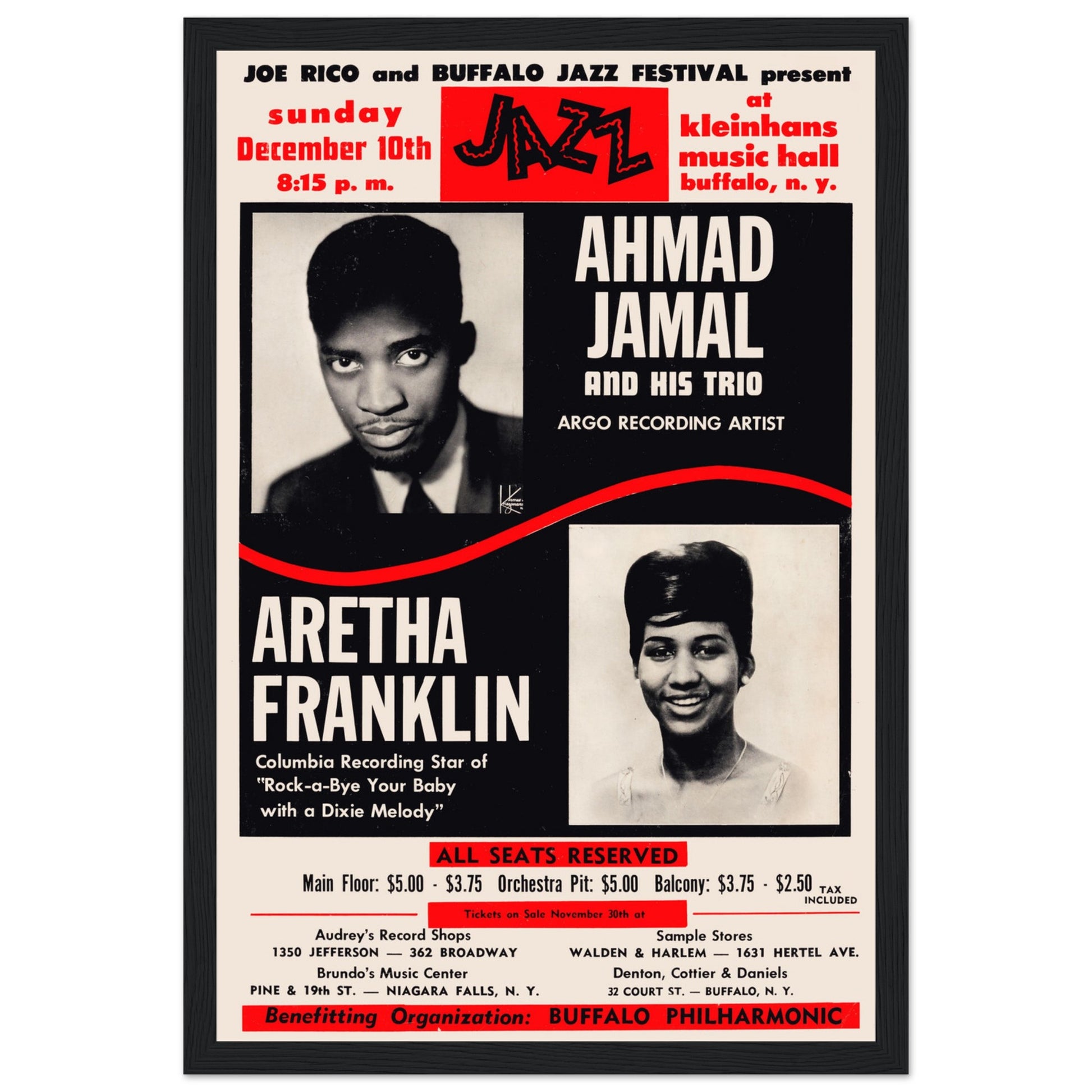 Experience the magic of jazz and soul with this Ahmad Jamal & Aretha Franklin concert poster, celebrating two of the most iconic musicians in history. Featuring vintage jazz aesthetics, soulful design, and a tribute to timeless performances, this poster is a must-have for music collectors, jazz enthusiasts, and lovers of classic R&B. Perfect for home decor, studios, or music spaces, this historic jazz print captures the spirit of an unforgettable era. Order now and own a piece of jazz history!