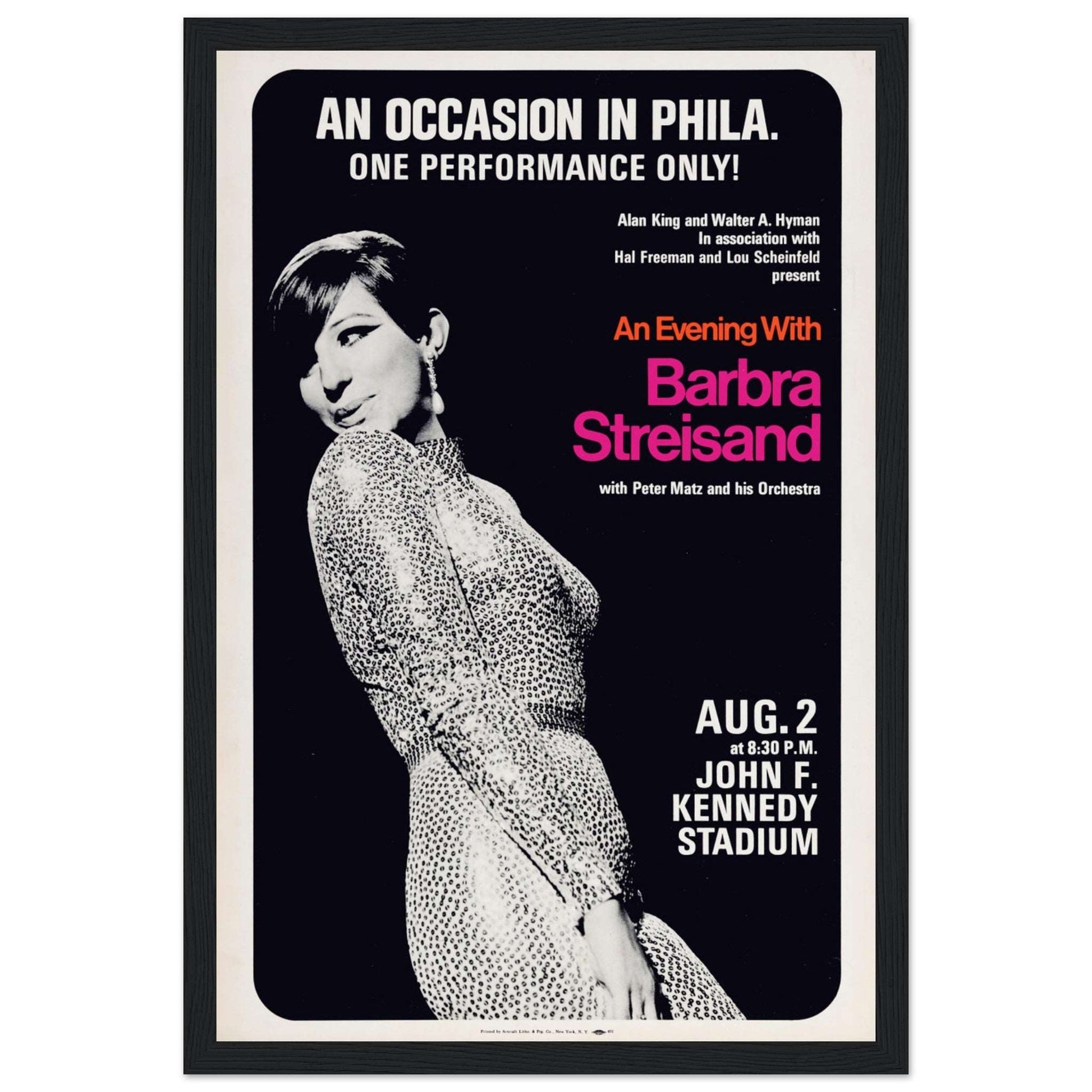 Celebrate the legacy of Barbra Streisand with this vintage concert poster, capturing the essence of her iconic live performances and legendary music career. Featuring elegant typography, retro concert design, and timeless stage presence, this classic tour print is perfect for fans of Streisand, collectors of music memorabilia, and lovers of vintage concert posters. Whether displayed in a home theater, music room, or elegant space, this Barbra Streisand wall art brings the magic of her voice into your decor.