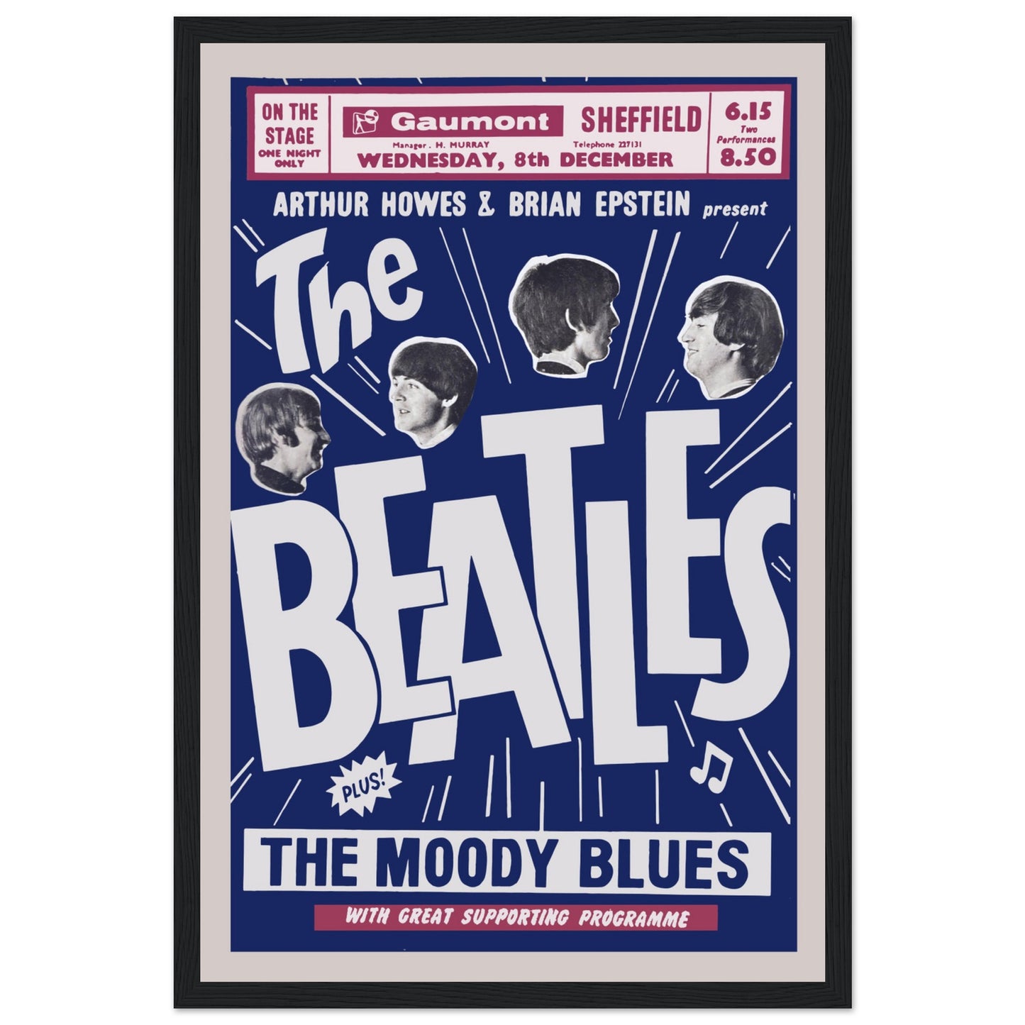 Commemorate The Beatles' legendary Sheffield concert with this iconic poster. A perfect piece for collectors, fans of live music, and classic Beatles memorabilia!