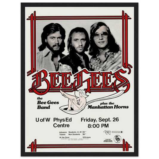 Step back into the golden era of disco with this vintage Bee Gees concert poster, a striking tribute to one of music’s most iconic trios. Featuring bold retro graphics, classic 1970s styling, and the unmistakable energy of the Bee Gees, this poster is a true celebration of pop culture history. Whether you’re a dedicated fan, a vintage collector, or simply love the visual vibe of the era, this piece makes a vibrant statement on any wall. Printed on archival-quality paper, it’s ideal for music rooms, home bar