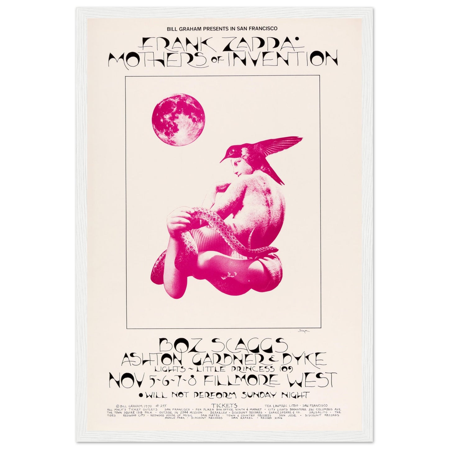 Bill Graham presents Frank Zappa poster — 1970 Fillmore West psychedelic art print for vintage rock collectors.