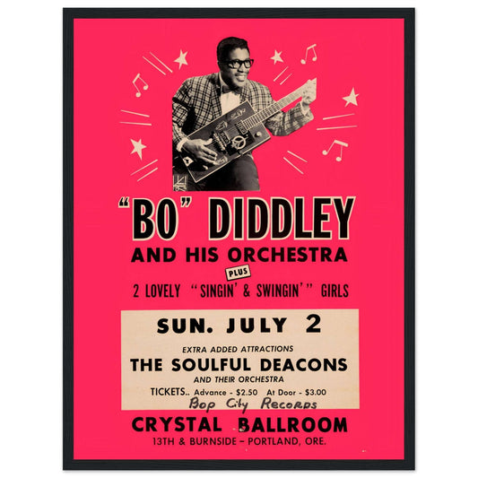 Discover the Bo Diddley Vintage Poster, featuring the legendary rock and roll icon. Perfect for any music lover or vintage memorabilia collection. Shop now!