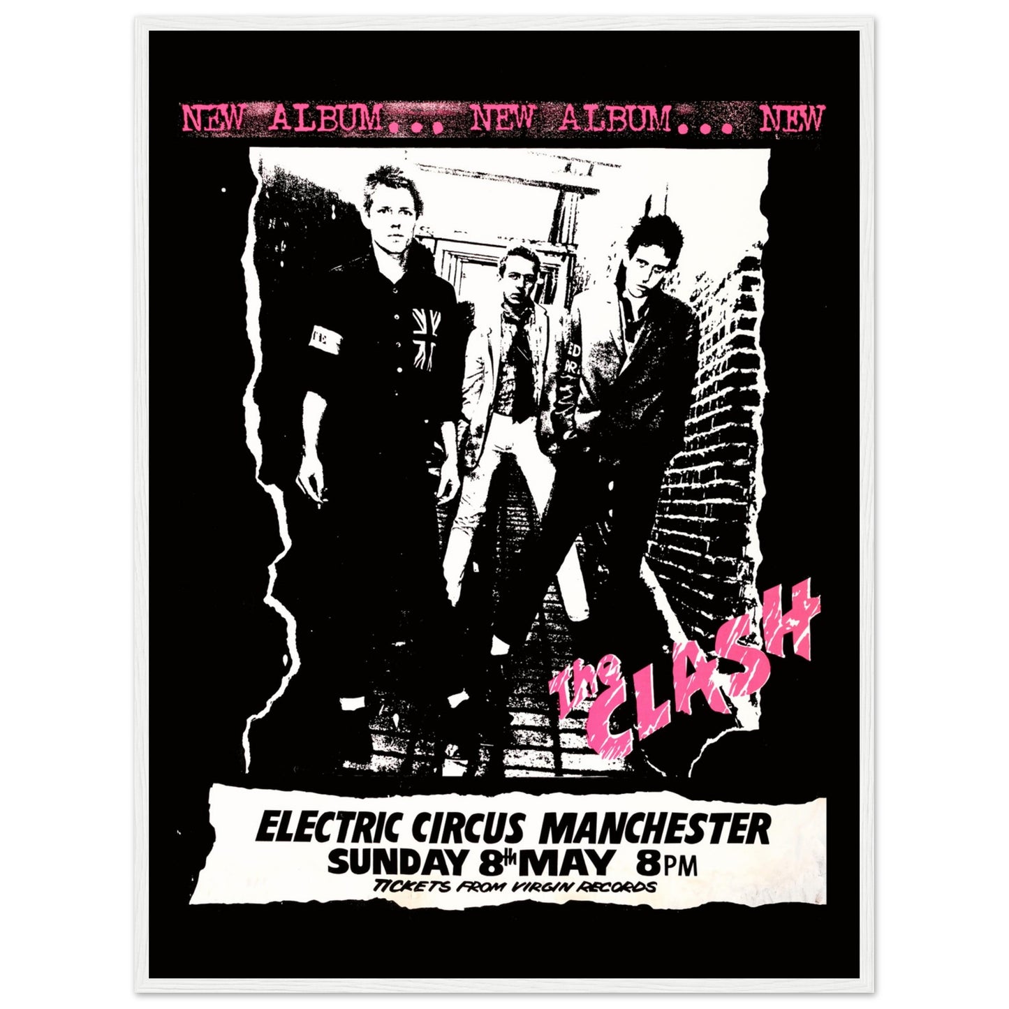 British punk rock poster featuring The Clash live in Manchester — vintage music memorabilia for collectors and fans.