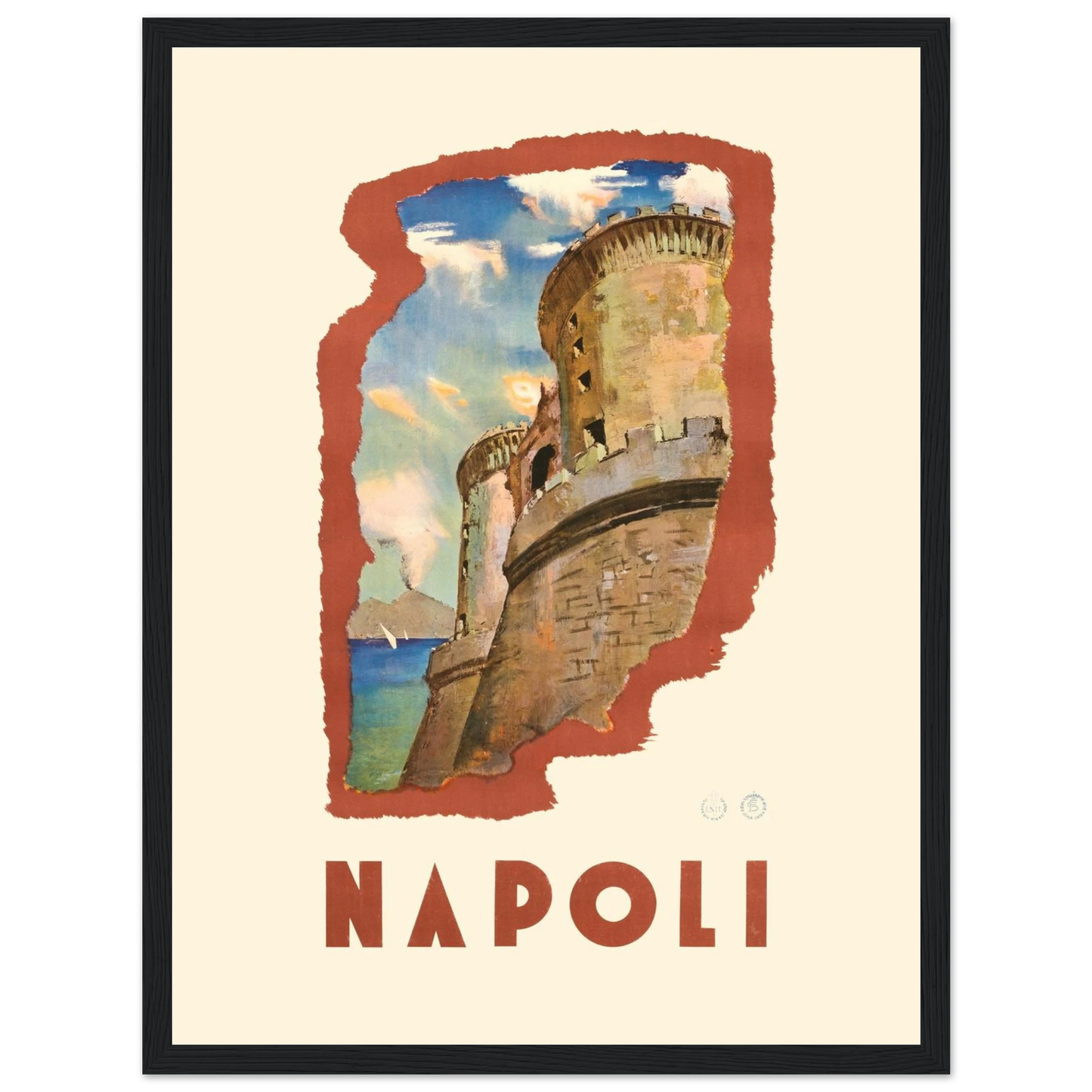 Step back in time with this striking Napoli vintage poster featuring the iconic Castel Nuovo, one of the city's most famous landmarks. Known as the "New Castle," this historic fortress, dating back to the 13th century, stands proudly at the heart of Naples. This retro design captures the majesty of the Castel Nuovo, blending Italian architecture with the timeless charm of Mediterranean travel posters. Perfect for art lovers, history enthusiasts, and anyone who appreciates the grandeur of Naples’ historic si