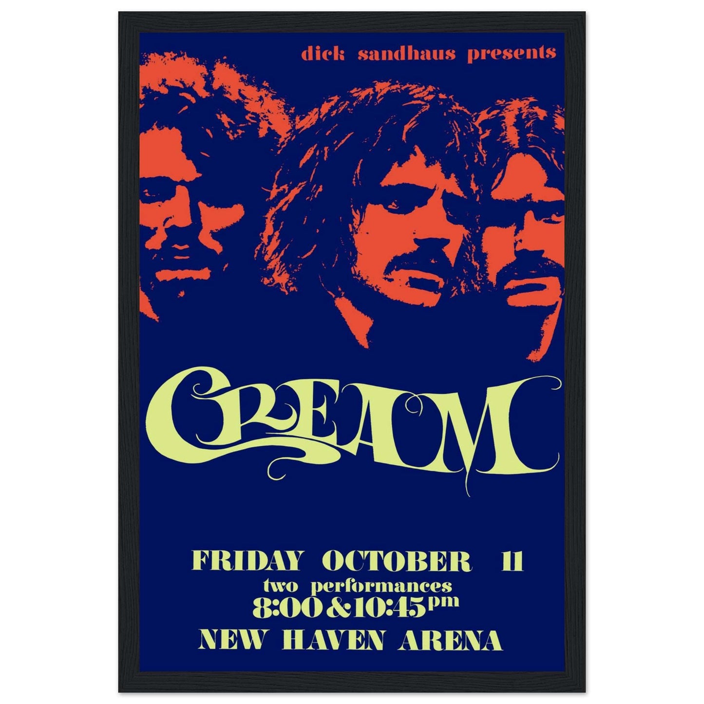 Relive the golden age of psychedelic rock with this Cream New Haven concert poster, celebrating one of the most influential rock trios of all time. Featuring Eric Clapton’s legendary guitar work, Jack Bruce’s powerful vocals, and Ginger Baker’s groundbreaking drumming, this vintage rock poster is perfect for music fans, collectors, and lovers of 60s rock memorabilia. Ideal for music rooms, studios, or retro decor, this New Haven concert print captures the energy of Cream’s unforgettable live performances. O