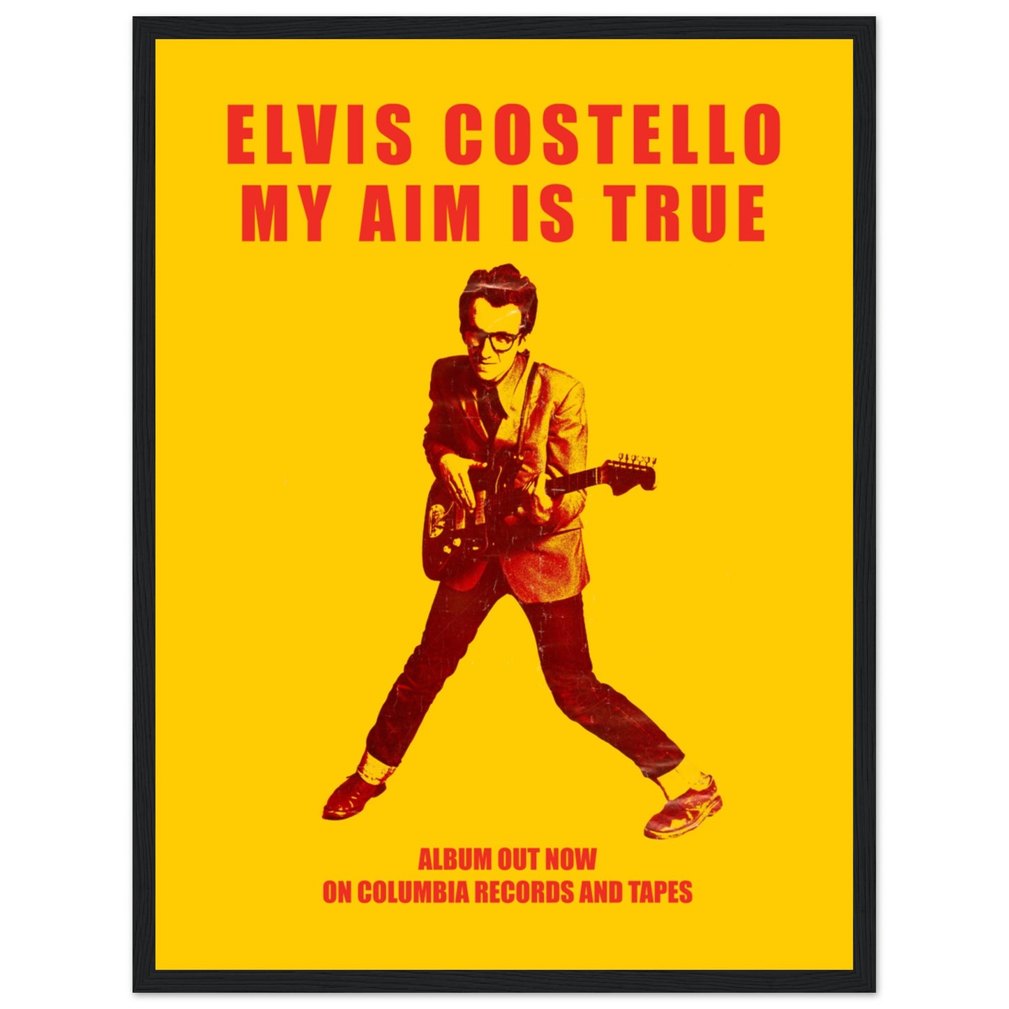 Iconic Elvis Costello poster, celebrating the legendary new wave and punk rock artist. Perfect for collectors & music lovers. Shop now!