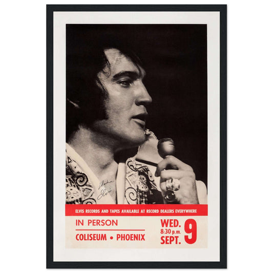 Iconic Elvis Presley Phoenix concert poster, a must-have for rock & roll fans and collectors. Relive the King’s legendary show with this vintage print!