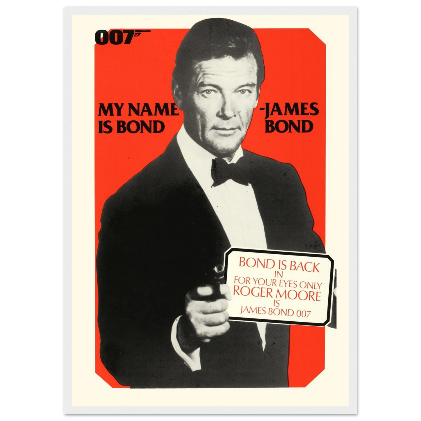 Limited edition James Bond: For Your Eyes Only poster featuring Roger Moore, a striking 1981 film print perfect for Bond fans and collectors.