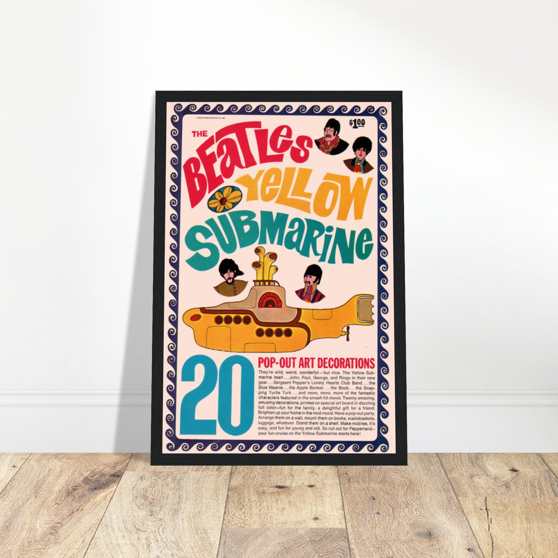 Bring the magic of the Yellow Submarine to life with this vibrant Beatles poster! A must-have for fans of psychedelic art, retro music decor, and 60s nostalgia.