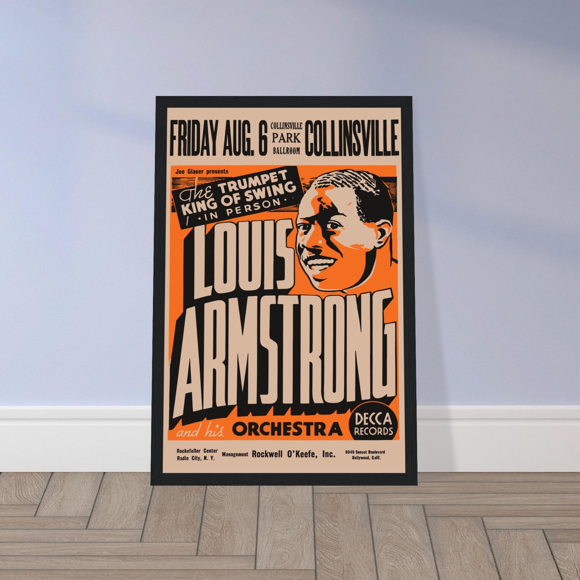 Iconic Louis Armstrong Collinsville concert poster, celebrating the jazz legend’s unforgettable performance. Perfect for collectors & jazz fans. Shop now!