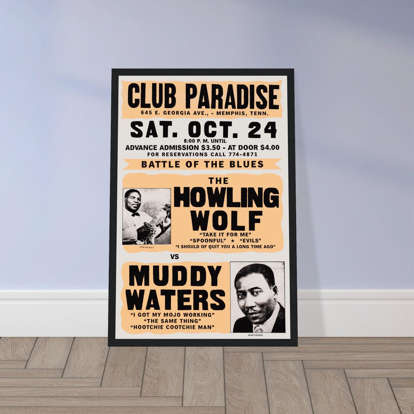 Iconic Howlin’ Wolf & Muddy Waters concert poster, a must-have for blues fans & collectors. Own a piece of music history with this vintage-style wall art!