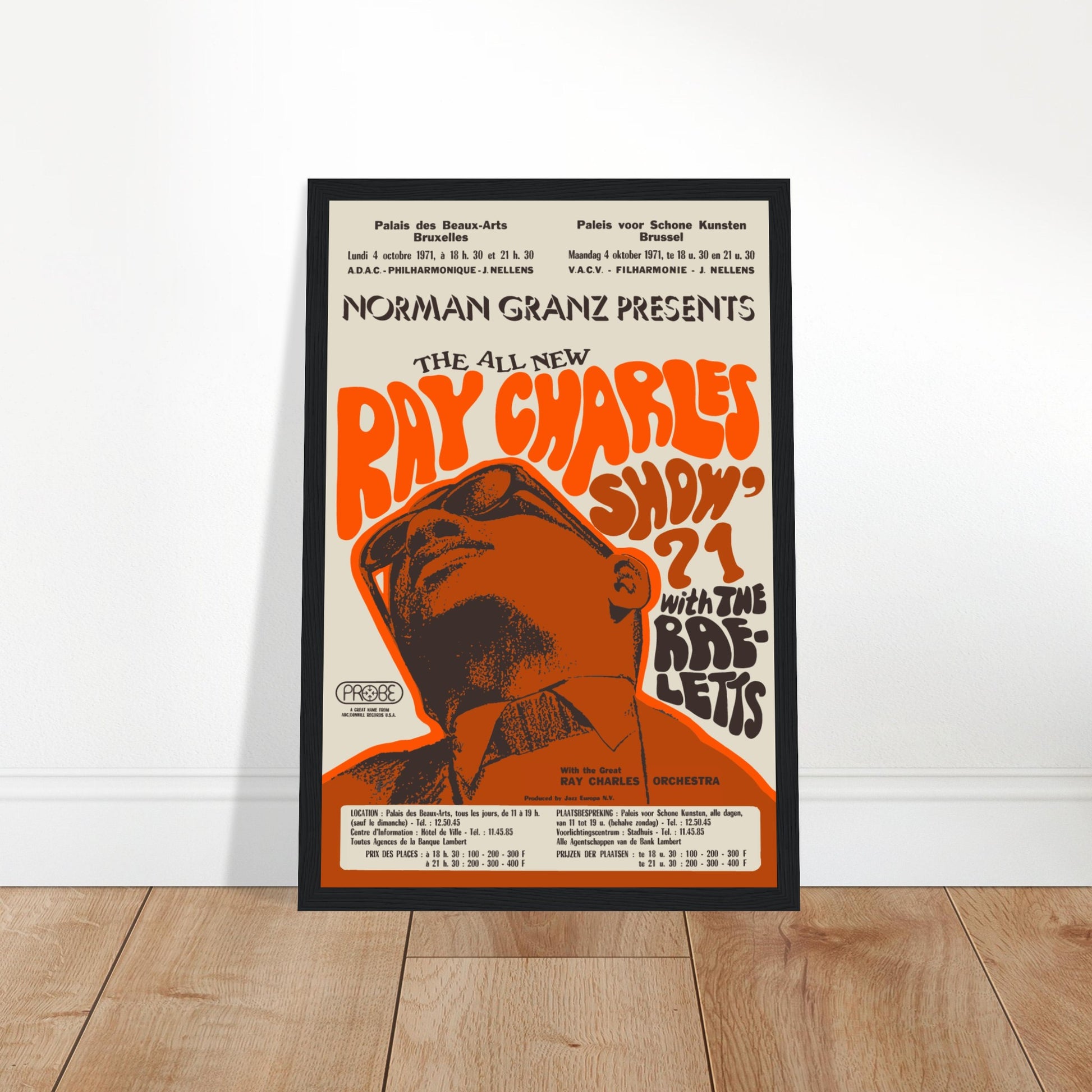 Celebrate the incredible legacy of Ray Charles with this vintage concert poster from his unforgettable Brussels performance. Featuring classic artwork, this high-quality print is perfect for soul music lovers, collectors, and fans of iconic live performances. Whether displayed in a music room, living space, or office, this Ray Charles poster adds timeless charm and musical history to any wall. Order today and own a piece of music greatness!