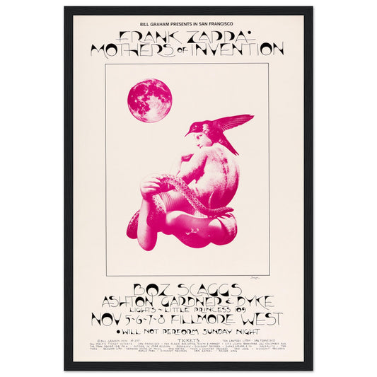 Vintage 1970 Fillmore West poster featuring Frank Zappa & The Mothers of Invention. A must-have psychedelic concert print for rock and Zappa fans!