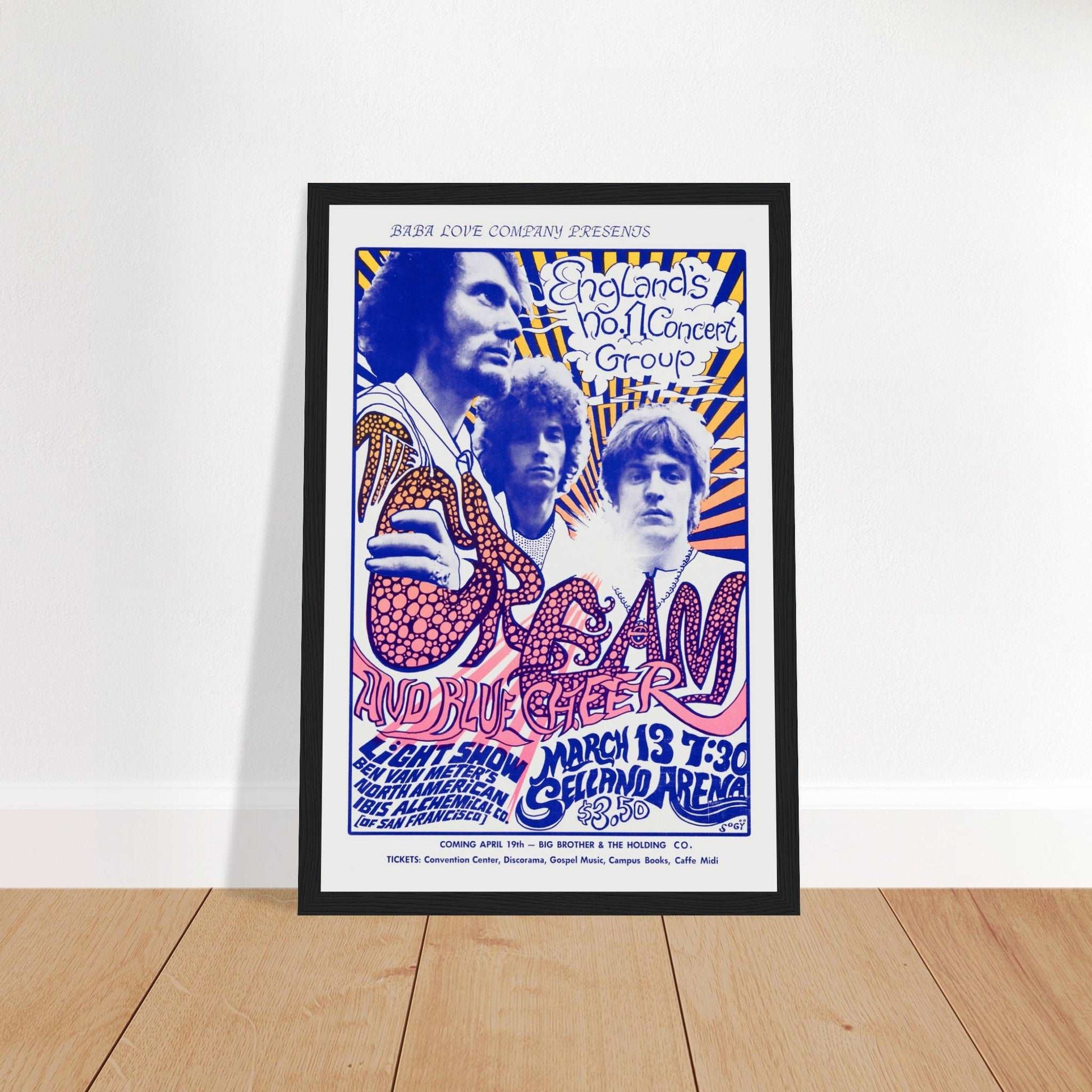 Iconic Cream concert poster, celebrating the legendary band's live performance. Perfect for collectors, rock fans & vintage music memorabilia. Shop now