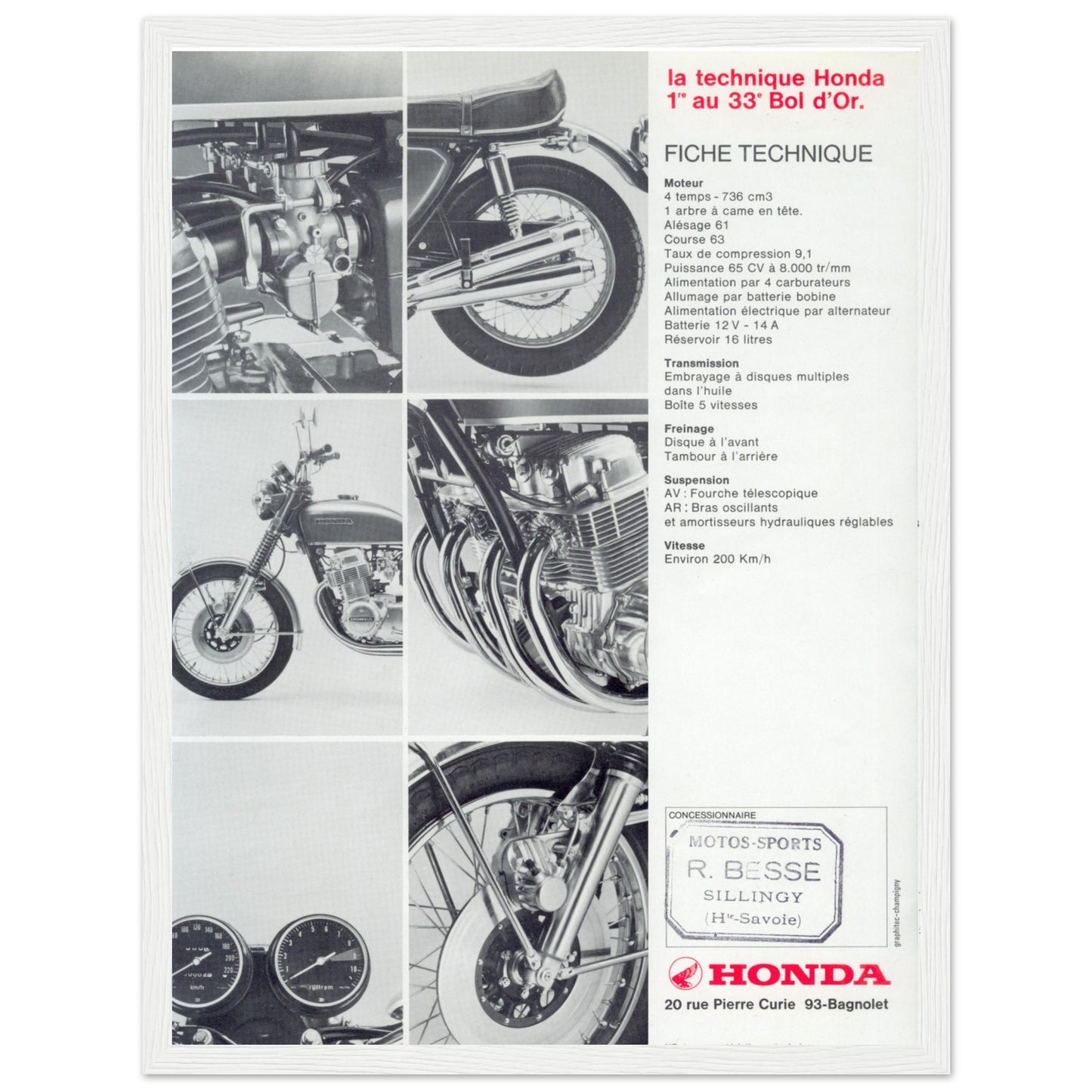 Retro Honda CB750 wall art poster, a must-have for motorcycle fans, vintage mechanics, and custom garage interiors.