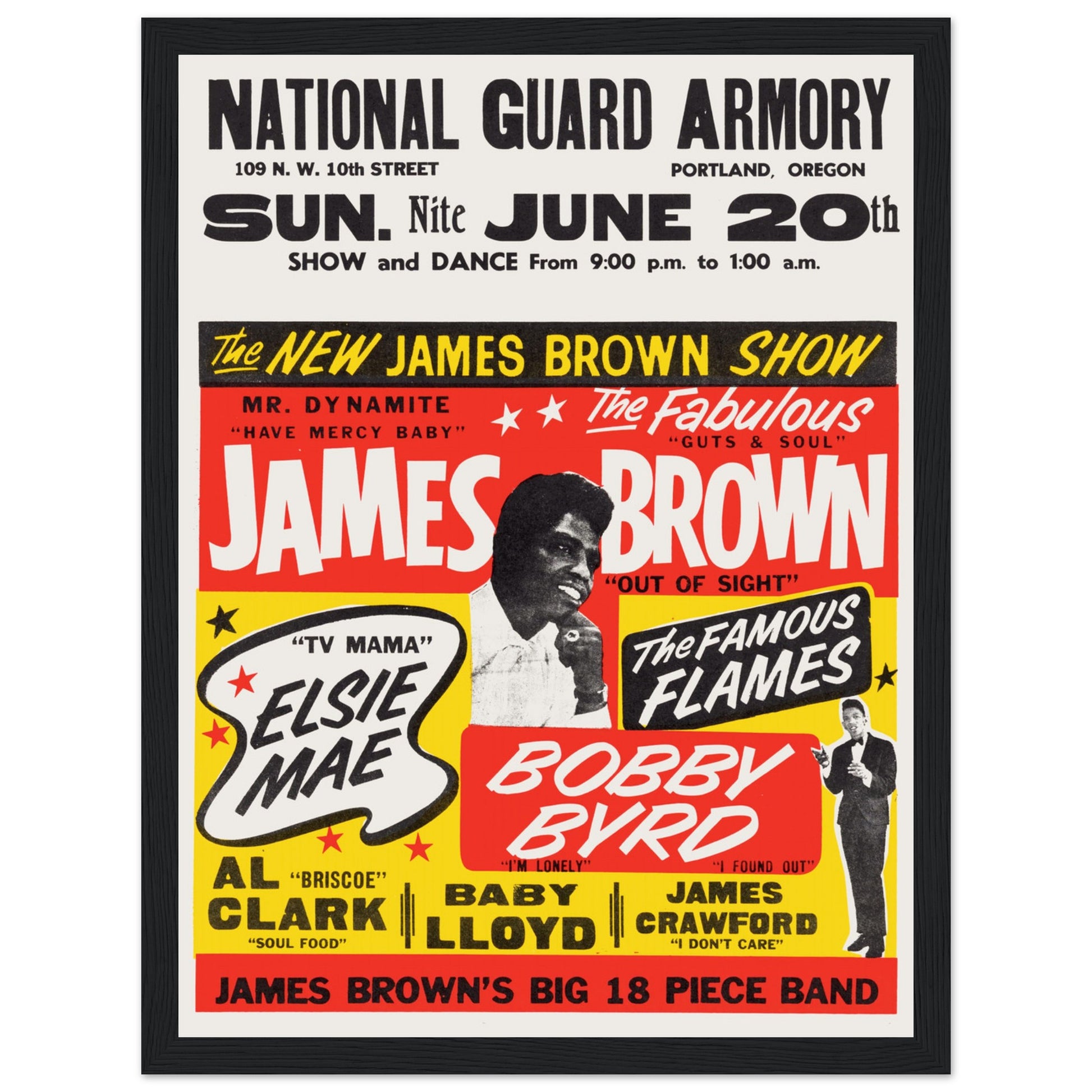 Celebrate the iconic James Brown with this 1965 concert poster, showcasing the Godfather of Soul in his prime. Featuring retro design, vibrant colors, and a tribute to the king of soul, funk, and R&B, this poster is a must-have for music lovers, collectors of vintage concert posters, and fans of James Brown’s unforgettable live performances. Perfect for home decor, music rooms, or studios, this 1965 James Brown poster brings the soul and energy of live music to any space. Order now and own a piece of music