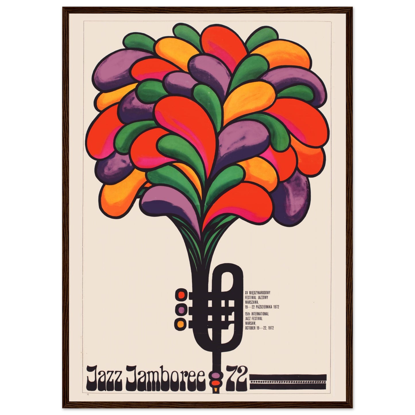 Jazz Jamboree Poland 1972 vintage poster — abstract retro art celebrating international jazz festival culture.