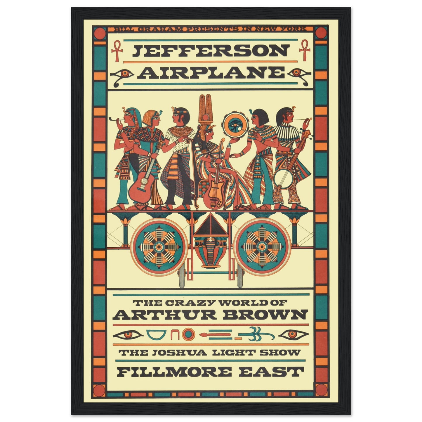 This vintage Jefferson Airplane concert poster is a must-have for music enthusiasts and collectors. Featuring a captivating Egyptian design, it creatively blends the iconic Jefferson Airplane with the mystique of Ancient Egypt. Perfect for fans of psychedelic rock, vintage concert posters, and those who appreciate artistic music memorabilia. Whether displayed in a living room, music studio, or music room, this Jefferson Airplane poster adds an artistic and unique touch to any space. Order today and own a pi