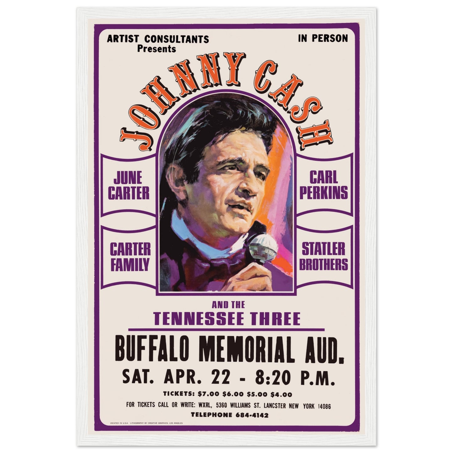 Vintage concert poster print of Johnny Cash in Buffalo, NY — a must-have collectible for fans of classic country.