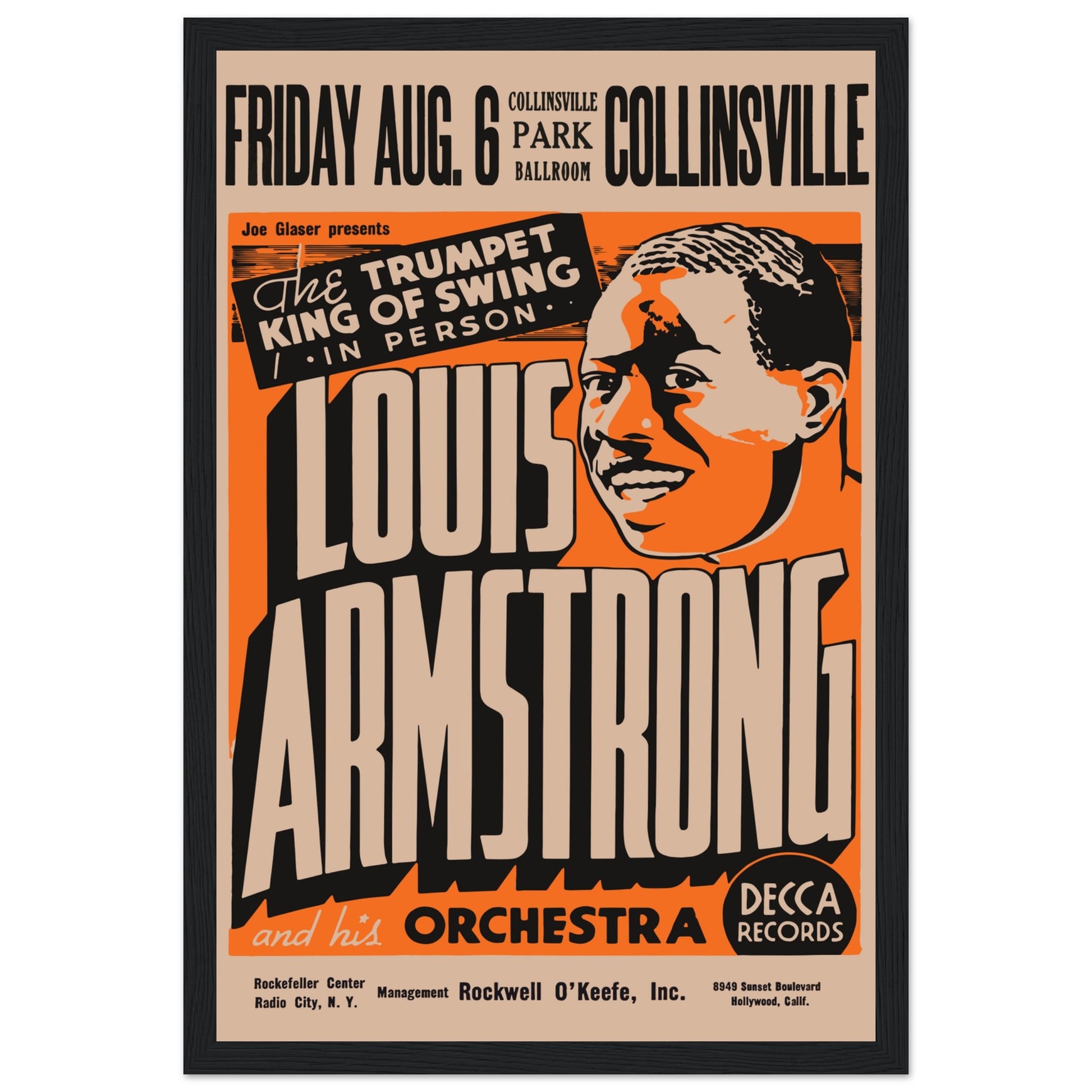 Iconic Louis Armstrong Collinsville concert poster, celebrating the jazz legend’s unforgettable performance. Perfect for collectors & jazz fans. Shop now!