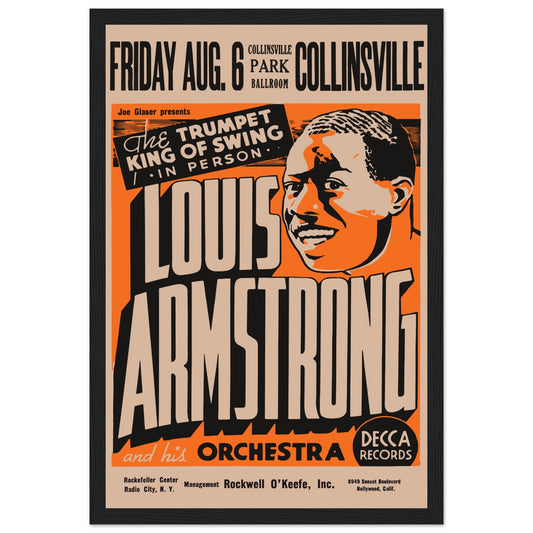 Iconic Louis Armstrong Collinsville concert poster, celebrating the jazz legend’s unforgettable performance. Perfect for collectors & jazz fans. Shop now!