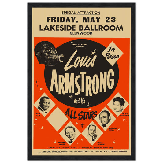 Honor the timeless legacy of Louis Armstrong with this retro jazz poster, perfect for fans of classic New Orleans jazz and vintage music decor. Featuring an iconic image of Satchmo, this print captures the magic of hits like "What a Wonderful World" and "La Vie En Rose". Ideal for music lovers, collectors, and jazz-themed spaces, this Louis Armstrong vintage print adds soulful charm to your home, office, or studio. Order now and bring jazz history to your walls!