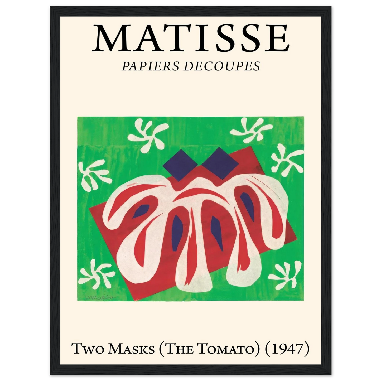 This high-quality reproduction features two vibrant works from Henri Matisse’s Papiers découpés (cut-outs): Two Masks and The Tomato. Created during the artist’s late career, these pieces exemplify Matisse’s bold exploration of shape, color, and negative space, using hand-cut paper as a medium for pure expression. Two Masks presents abstracted faces in striking contrast, while The Tomato celebrates natural forms through stylized, organic shapes. Printed on archival-quality paper, these poster prints make po