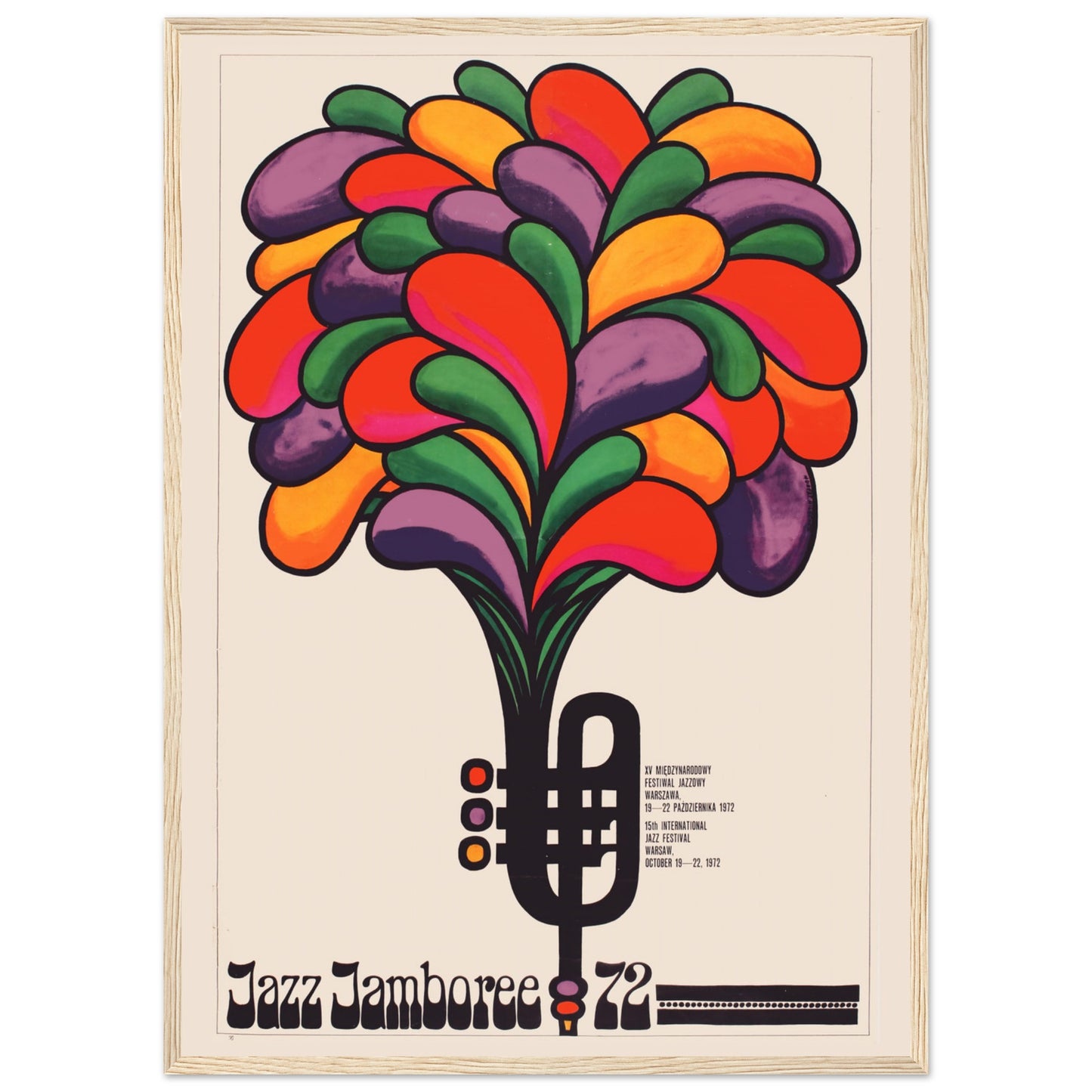 Modernist Polish poster design for the 1972 Jazz Jamboree — colorful vintage art print ideal for music lovers and collectors.