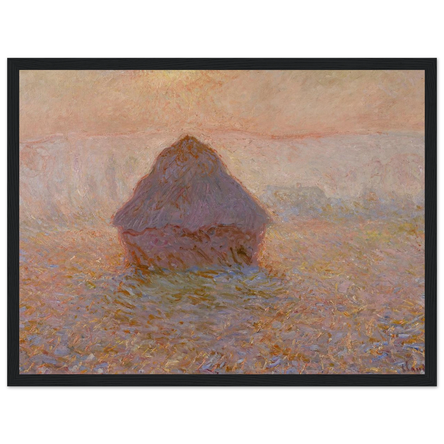 This high-quality reproduction of Grainstack, Sun in the Mist (1891) brings to life one of Claude Monet’s most iconic and atmospheric Impressionist works. Part of his famous Haystacks series, this piece captures the soft morning light and hazy ambience of rural France with exquisite subtlety. With its golden hues, diffused sun, and layered brushwork, it’s a timeless expression of Monet’s mastery over light and mood. Ideal for fine art collectors, Impressionism fans, or those seeking elegant and classic home