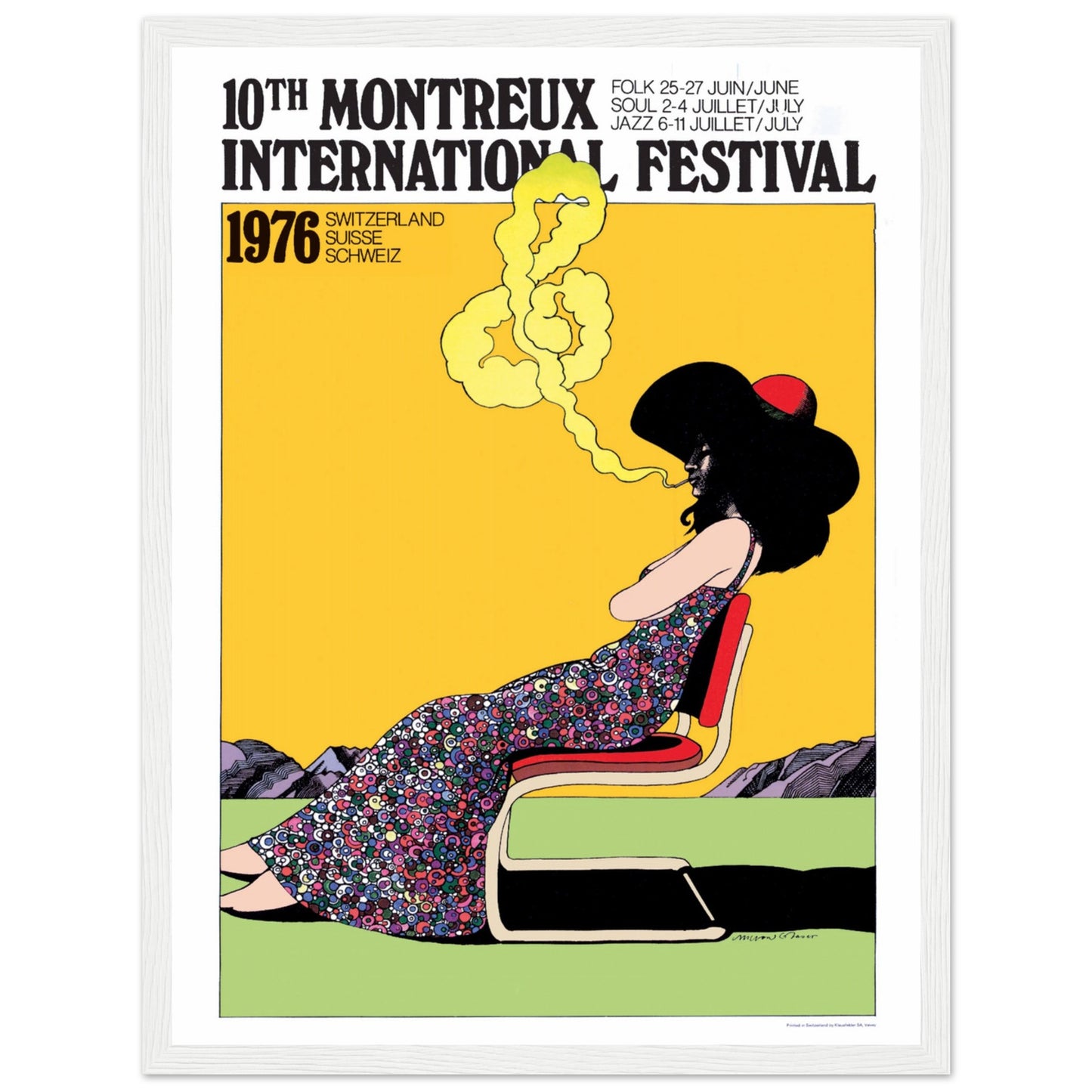 Colorful 1976 Montreux International Festival art print with psychedelic pop art woman design — perfect for music lovers.