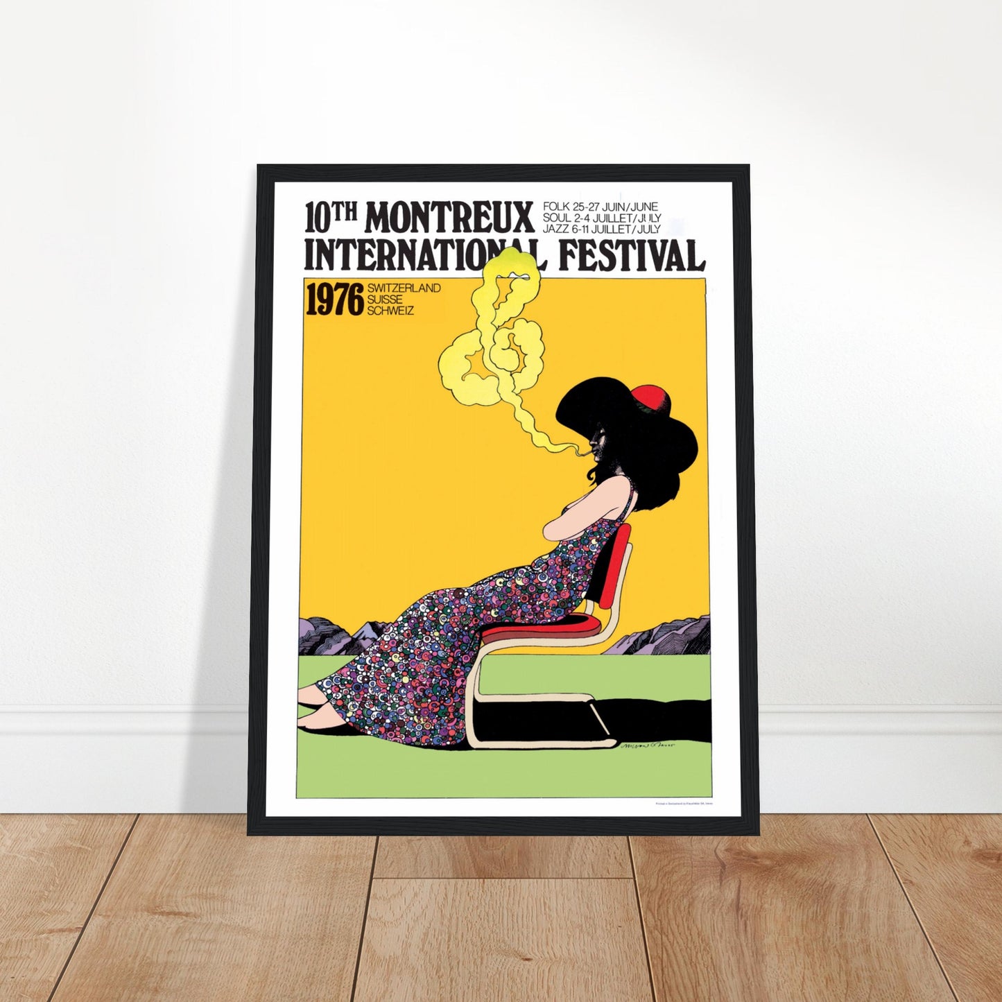 Vintage Montreux Jazz Festival 1976 poster featuring retro pop art illustration from Switzerland’s iconic music event.