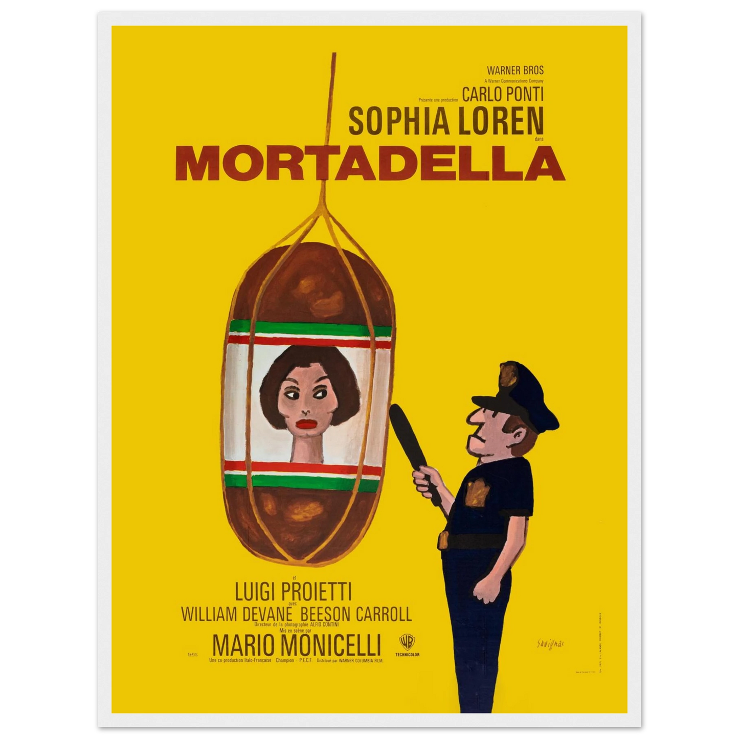 Vintage Mortadella movie poster starring Sophia Loren, celebrating 1970s Italian cinema with bold design and classic film charm.