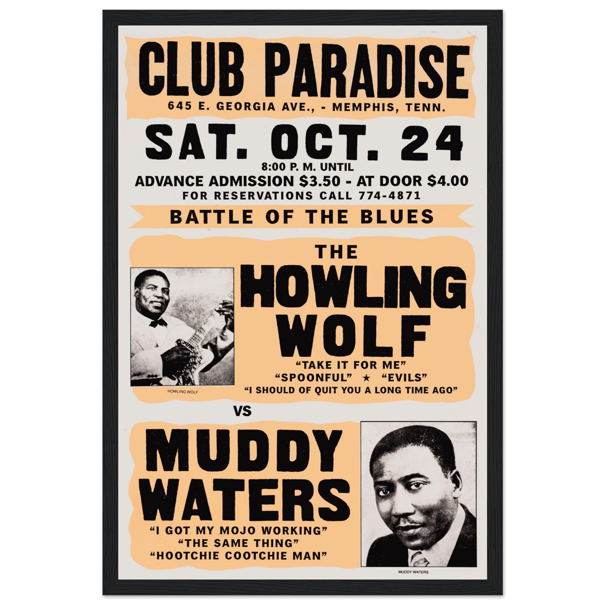 Iconic Howlin’ Wolf & Muddy Waters concert poster, a must-have for blues fans & collectors. Own a piece of music history with this vintage-style wall art!