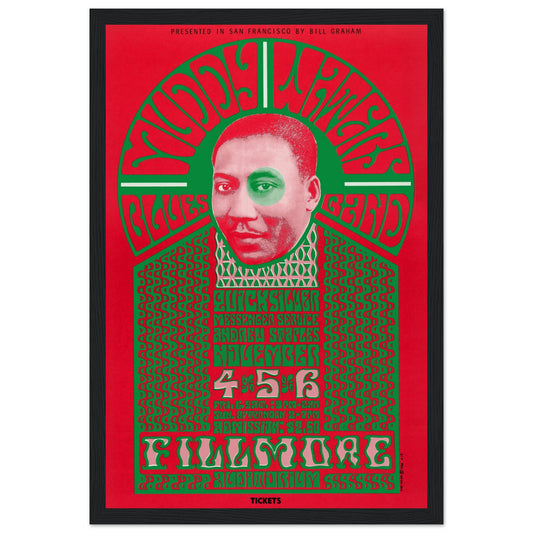 Celebrate the legendary Muddy Waters with this vintage Fillmore concert poster, featuring classic psychedelic artwork from his historic performance at the famous Fillmore Auditorium. Known as the father of modern Chicago blues, Muddy Waters influenced generations of musicians, and this high-quality print is a must-have for blues fans, rock collectors, and lovers of classic concert memorabilia. Whether displayed in a music room, home bar, or studio, this Fillmore poster brings the raw energy of blues history
