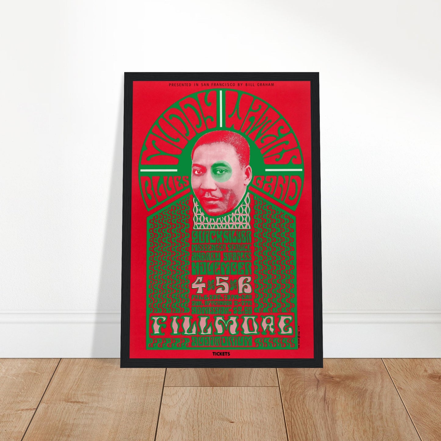 Celebrate the legendary Muddy Waters with this vintage Fillmore concert poster, featuring classic psychedelic artwork from his historic performance at the famous Fillmore Auditorium. Known as the father of modern Chicago blues, Muddy Waters influenced generations of musicians, and this high-quality print is a must-have for blues fans, rock collectors, and lovers of classic concert memorabilia. Whether displayed in a music room, home bar, or studio, this Fillmore poster brings the raw energy of blues history
