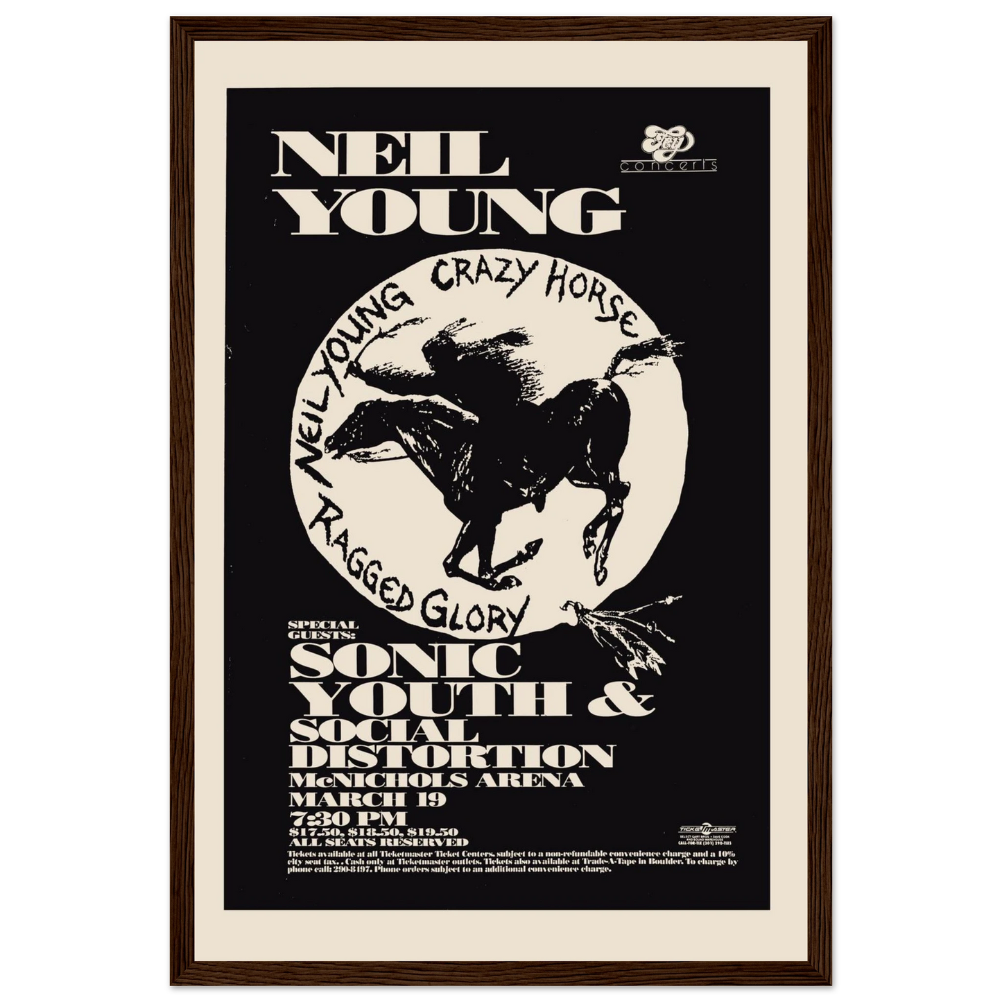 Retro music poster print of Neil Young, combining classic typography and vintage design for rock fans and music room decor.