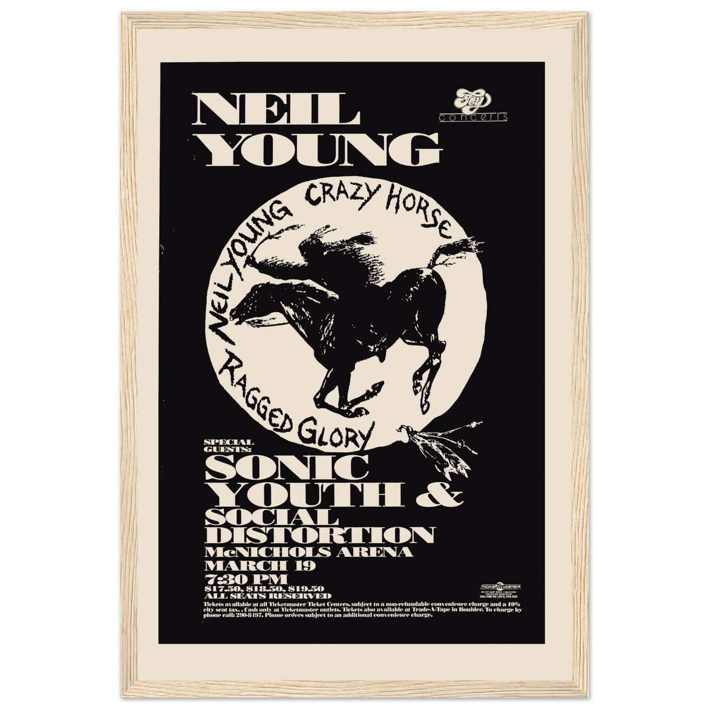 Vintage Neil Young concert poster capturing the raw folk-rock energy and timeless style of one of music’s most influential performers.