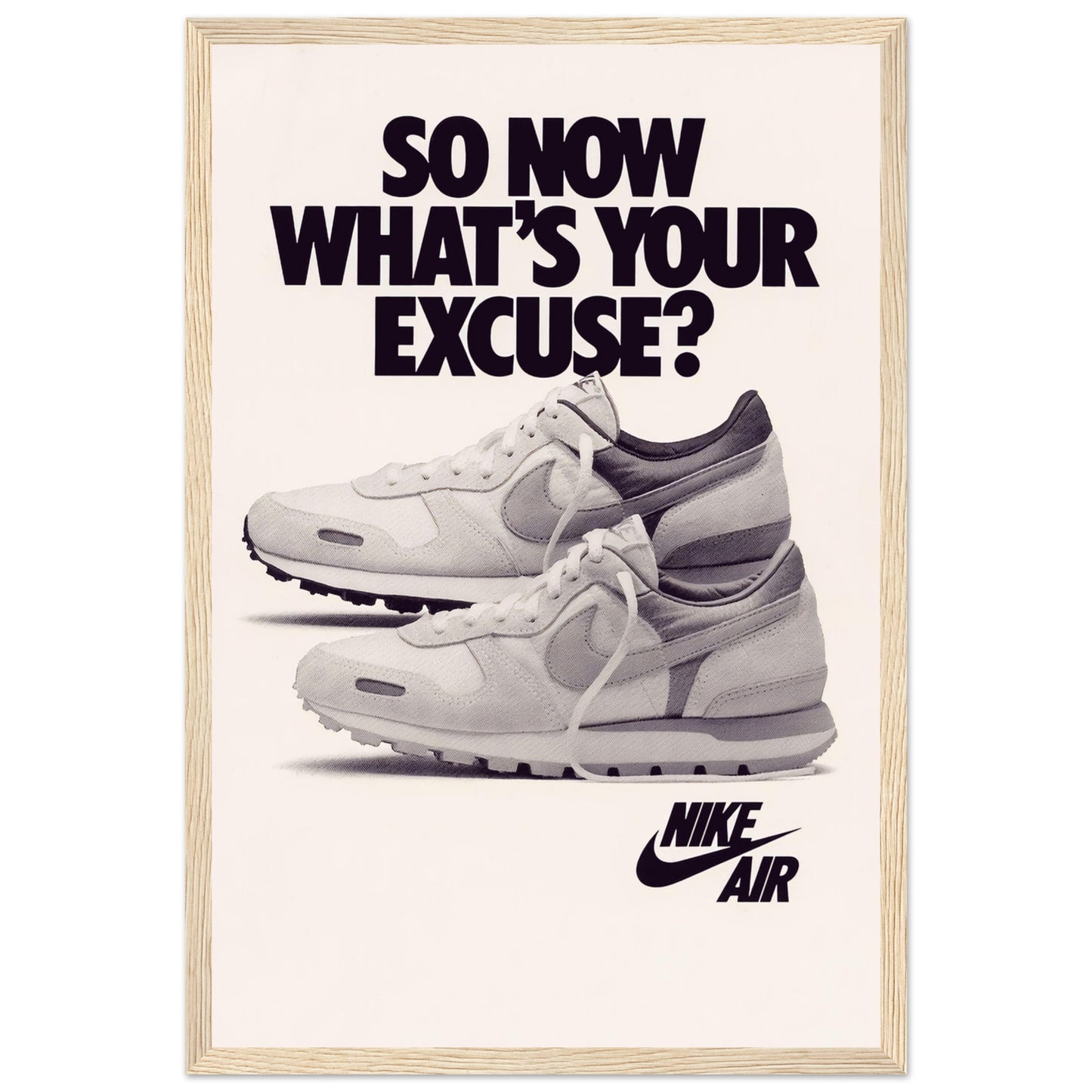 Retro Nike Air poster with minimalist sneaker design and motivational text — stylish wall art for collectors and sneakerheads