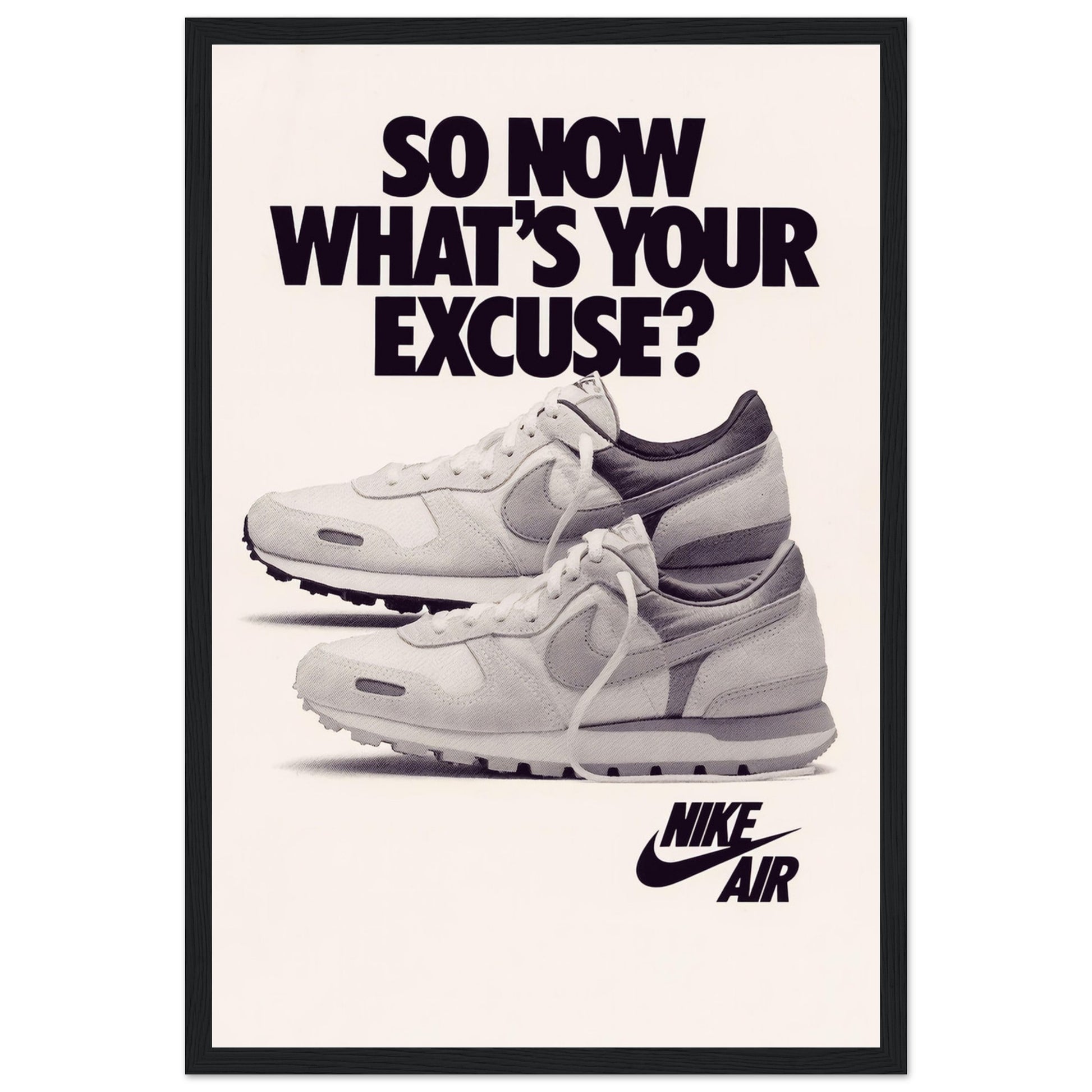 Step back in time with this Nike vintage advertisement poster. A must-have for sneaker lovers, featuring a classic retro design. Perfect for home or office decor!