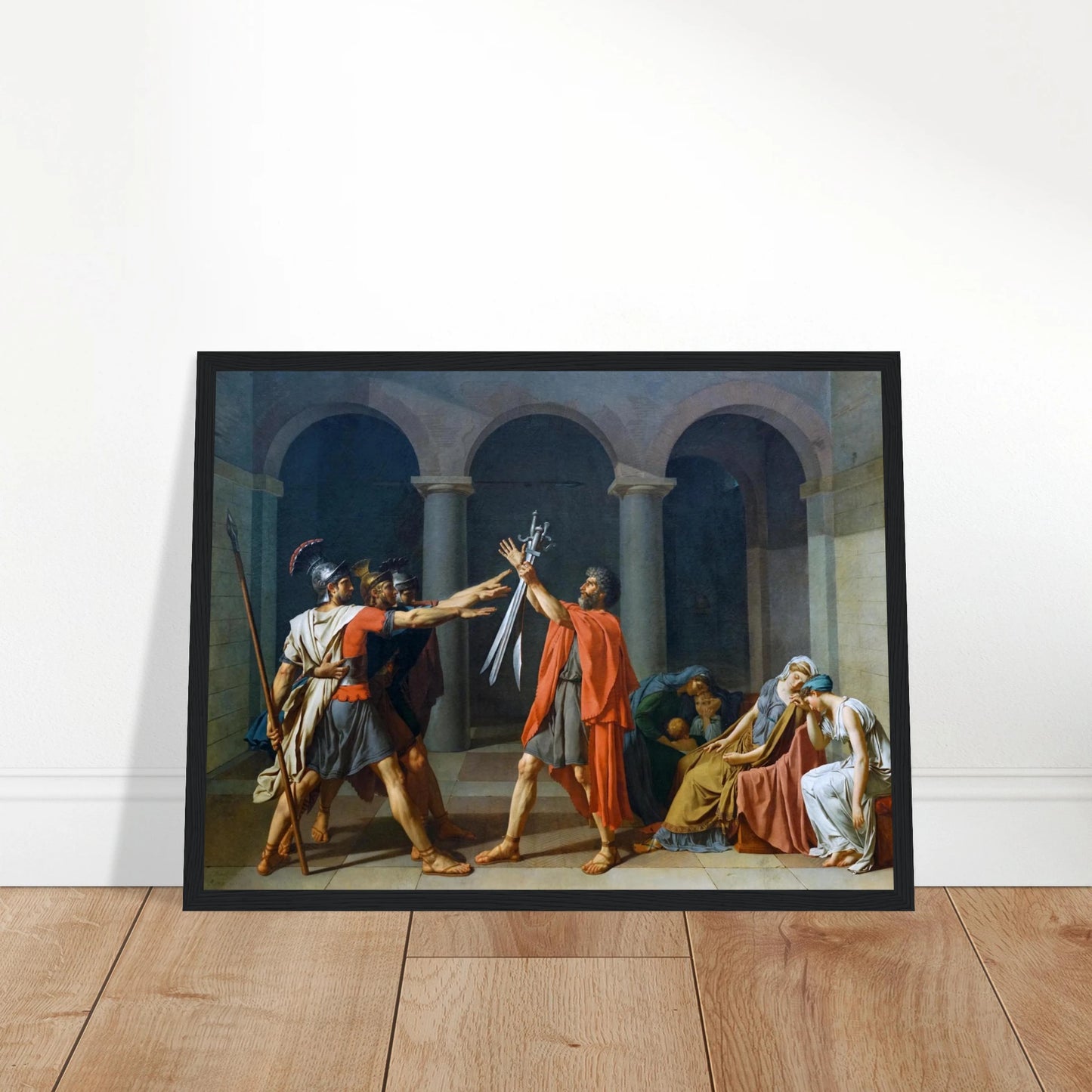 This high-quality reproduction print of Oath of the Horatii (1784) by Jacques-Louis David is a masterpiece of Neoclassical art and a symbol of patriotism and duty. The painting depicts three brothers swearing loyalty to Rome before their father, captured with David’s signature clarity of form, dramatic lighting, and powerful composition. Printed on archival-grade paper using museum-quality giclée printing, this poster print makes a striking piece of wall art for classic interiors, history lovers, or anyone