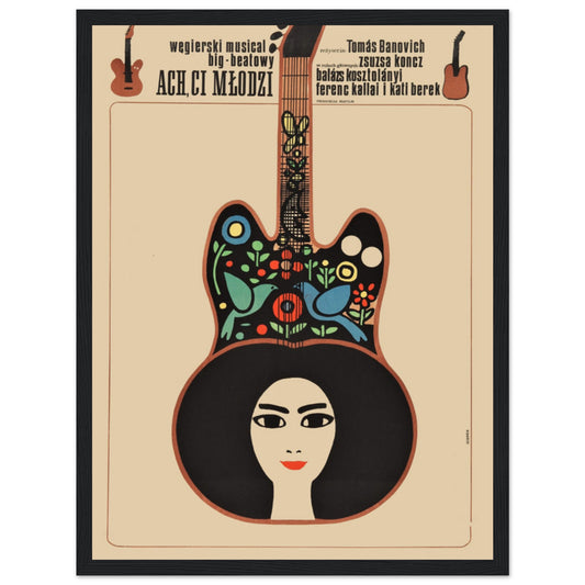 Stunning Polish folk festival poster featuring a guitar and vibrant folk art. Perfect for music lovers, collectors, and cultural event decor.