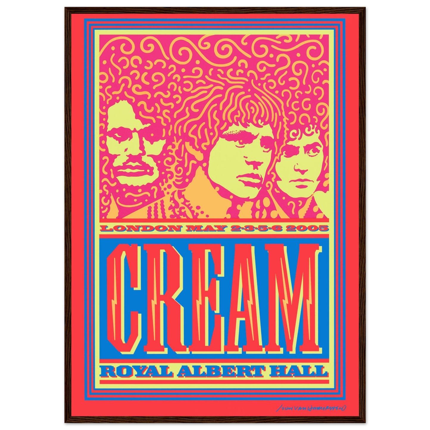 Psychedelic music poster of Cream featuring vivid neon artwork and 1960s concert poster aesthetic — collectible rock wall art.