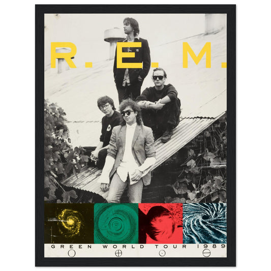 Iconic R.E.M. Green World Tour concert poster, celebrating the legendary band's tour. A must-have for collectors & rock music fans. Shop now!