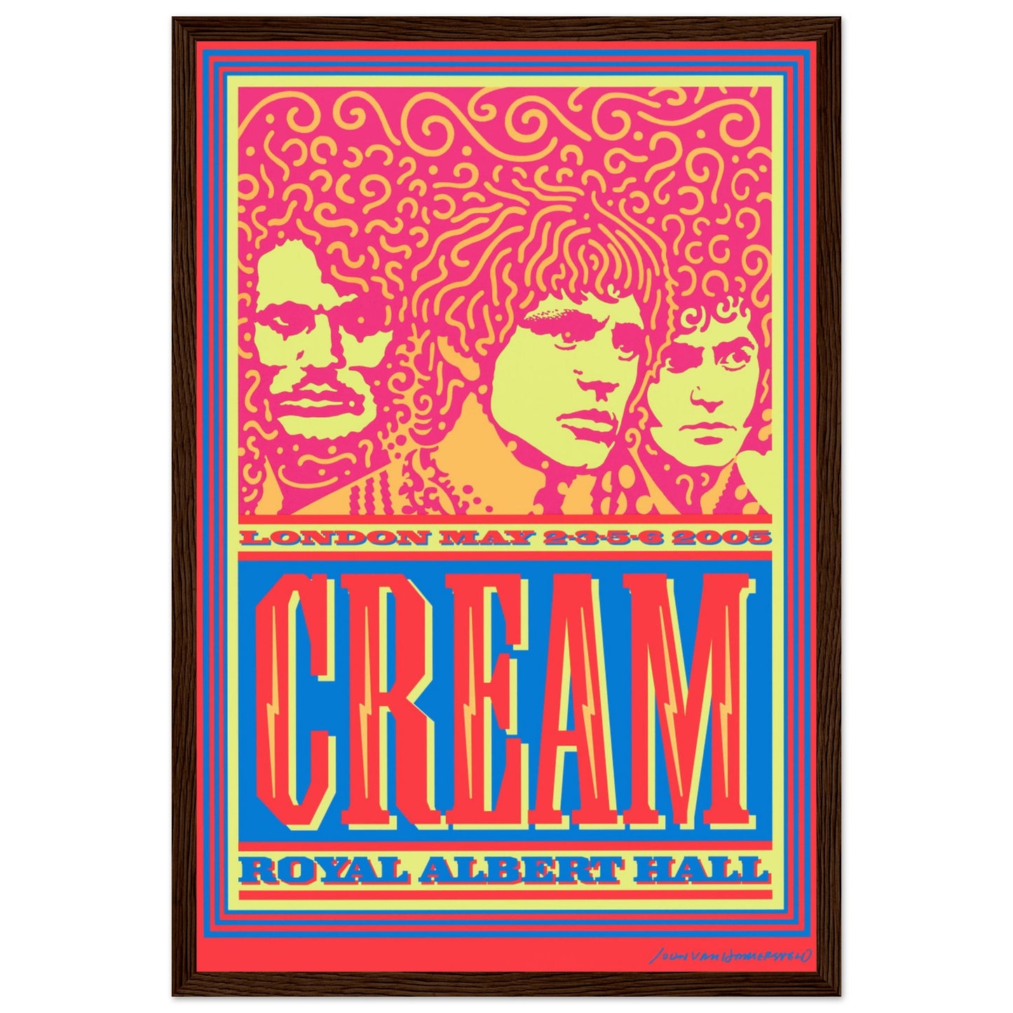 Royal Albert Hall 2005 Cream reunion concert art print — psychedelic music poster perfect for classic rock fans and collectors.
