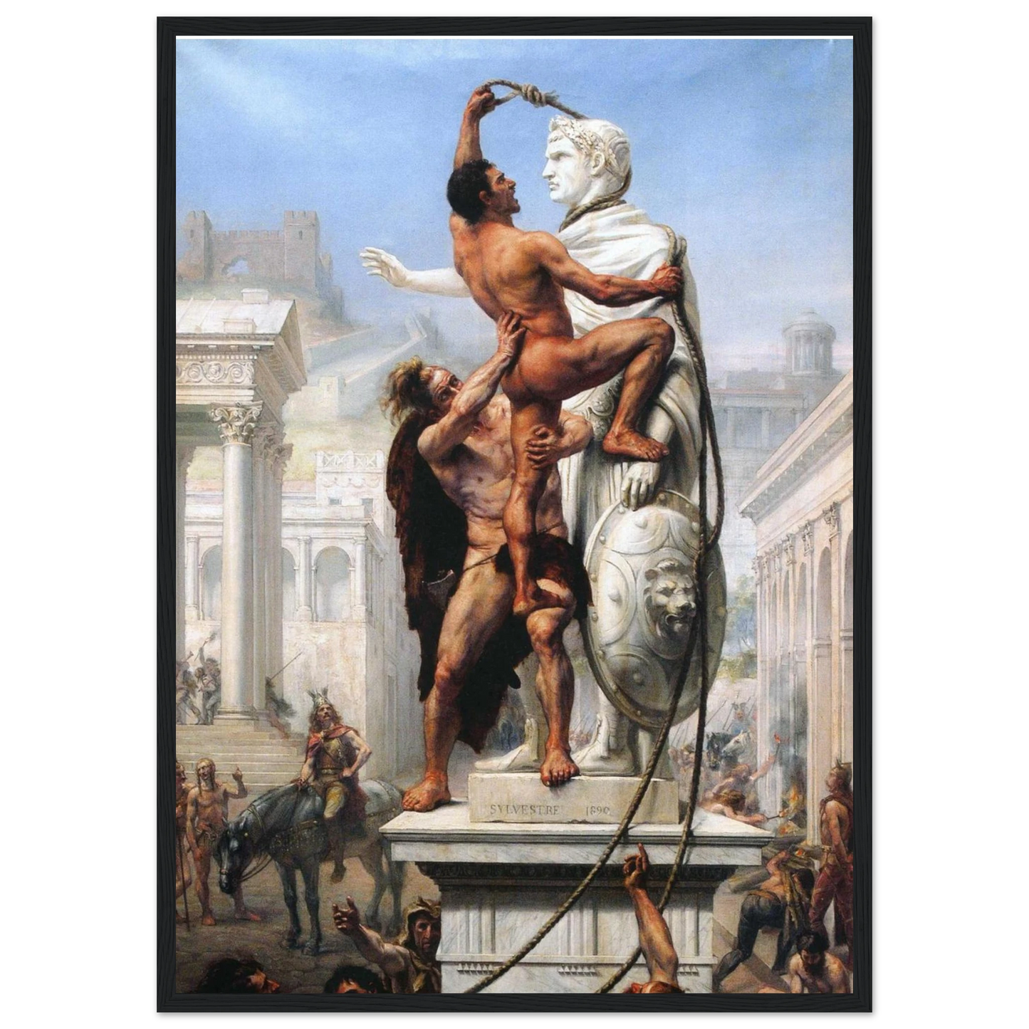 This high-quality reproduction print of Sack of Rome by Troy Coperton brings to life the chaos and drama of ancient Rome’s fall. The artwork depicts the brutality of Roman battles, with gladiators, warriors, and invaders locked in intense combat during one of history’s most infamous sieges. Coperton’s work is known for its dynamic composition, rich historical detail, and emotional power. Printed on archival-grade paper with museum-quality giclée printing, this poster print is perfect wall art for enthusiast
