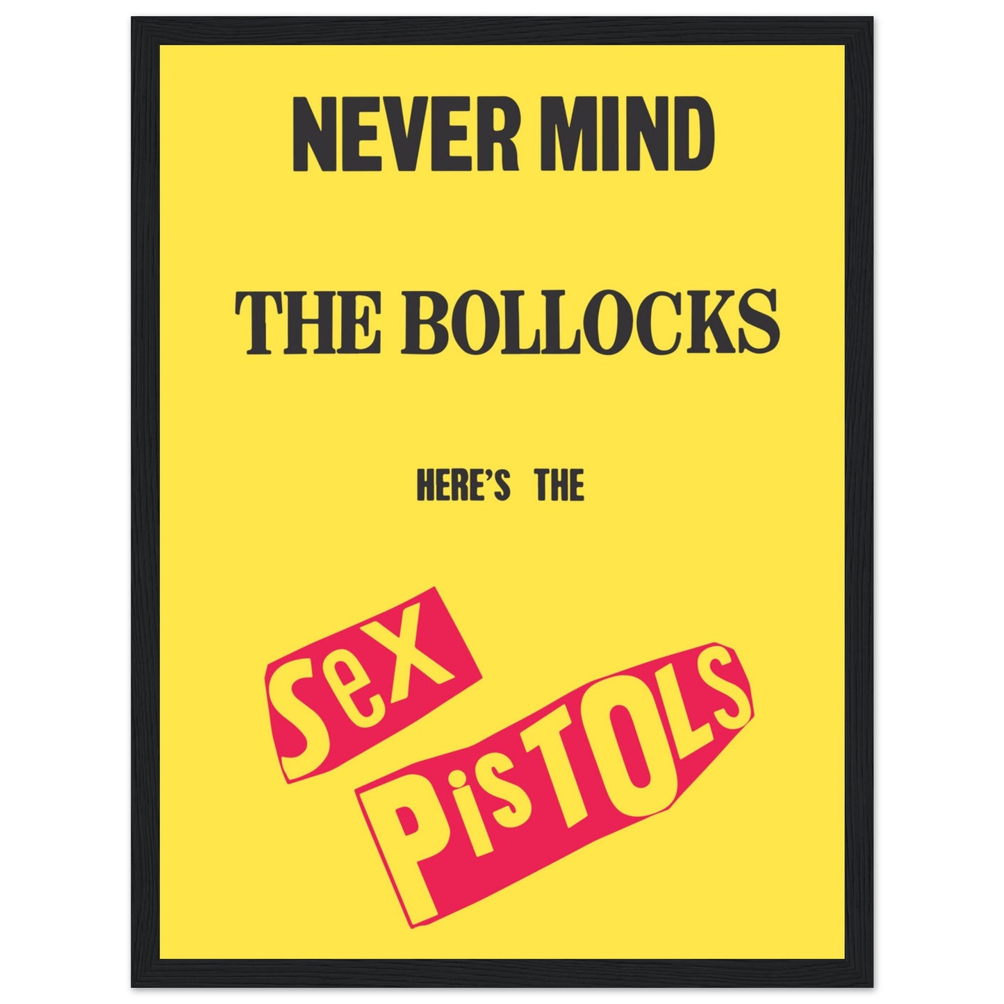 Iconic Sex Pistols Never Mind the Bollocks poster, featuring bold punk rock artwork. A must-have for music fans, collectors, and punk culture enthusiast