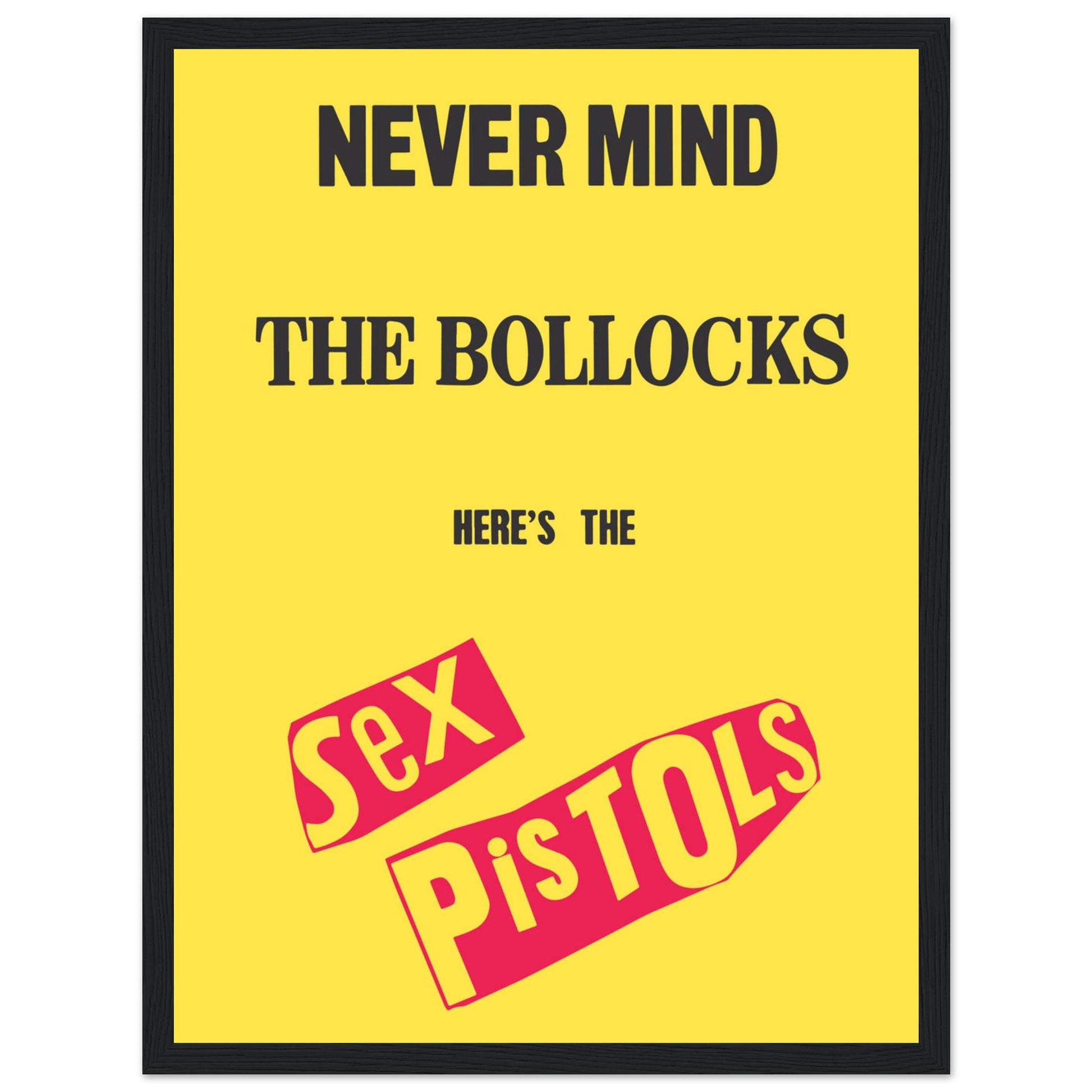 Iconic Sex Pistols Never Mind the Bollocks poster, featuring bold punk rock artwork. A must-have for music fans, collectors, and punk culture enthusiast