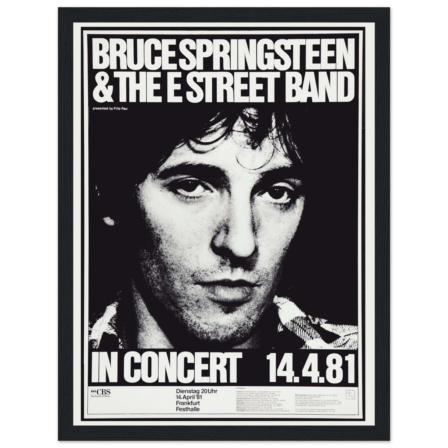 Rare Bruce Springsteen 1981 Frankfurt concert poster, celebrating The Boss’s legendary German tour stop. Perfect for classic rock collectors! Shop now.